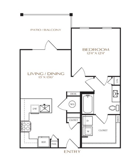 Floor plan for 1 bed, 1 bath, 706 sqft